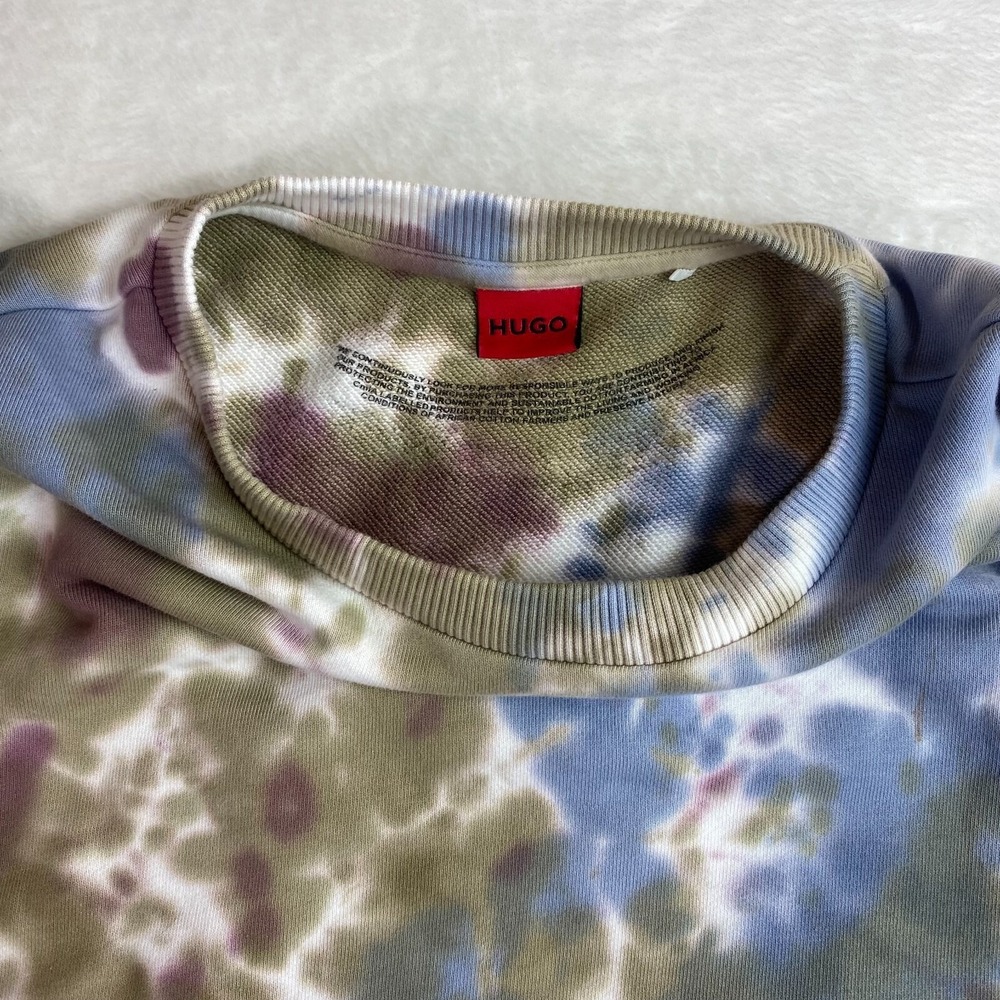 HUGO Crew Neck Sweatshirt Tie Die All Over Print Size XL Trippy Streetwear Black - Picture 6 of 6